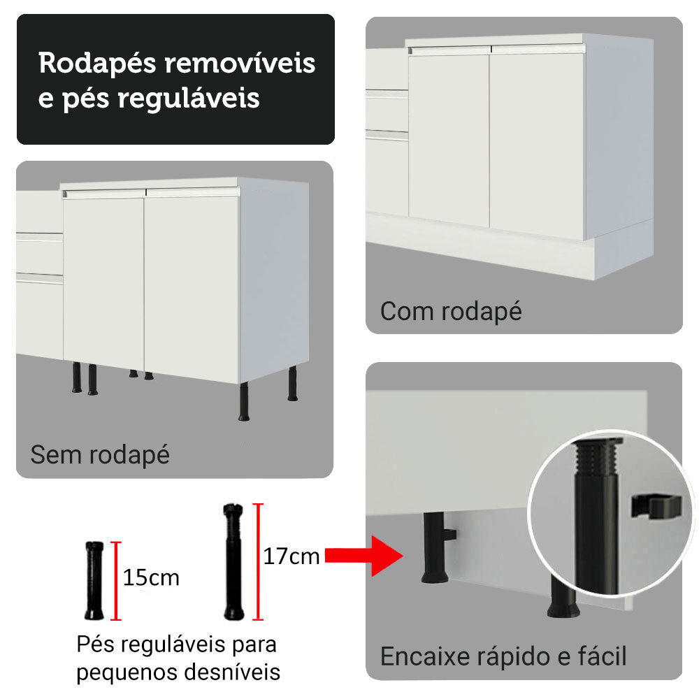 Armário de Cozinha Completa 100% MDF 310 cm Branco Smart 02 XA