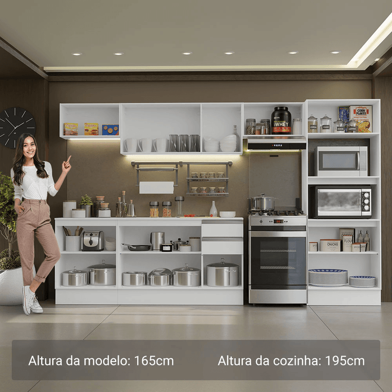 Armário de Cozinha Completa 100% MDF 310 cm Branco Smart 02 XA