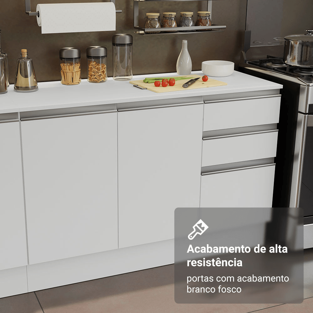 Armário de Cozinha Completa 100% MDF 310 cm Branco Smart 02 XA