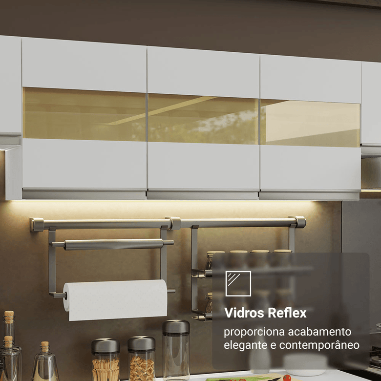 Armário de Cozinha Completa 100% MDF 310 cm Branco Smart 02 XA