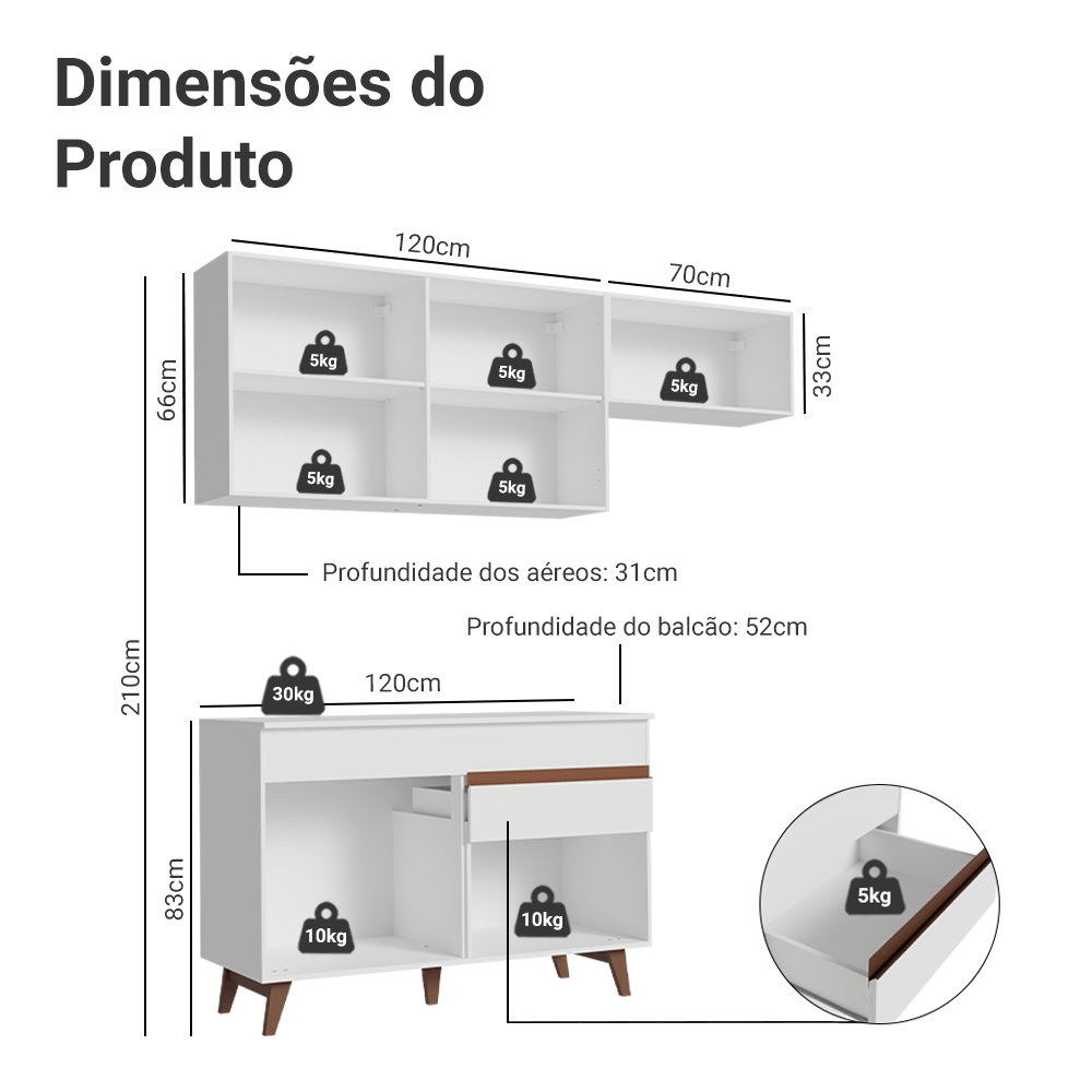 Armário de Cozinha Compacta 190cm Branco Reims Madesa 04