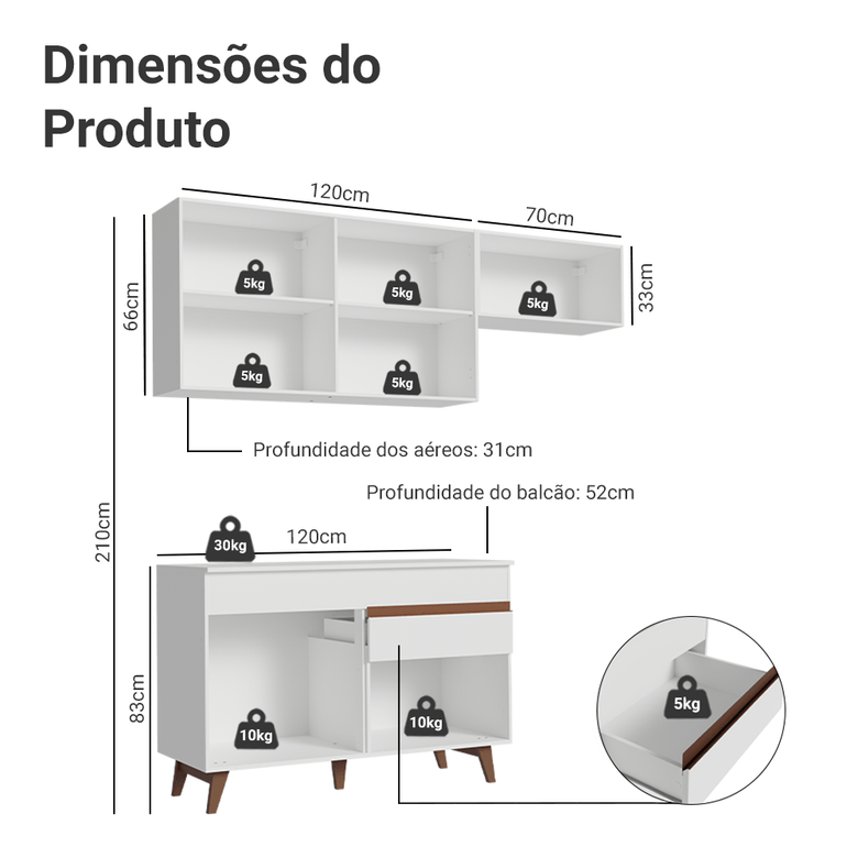 Armário de Cozinha Compacta 190cm Branco Reims Madesa 04
