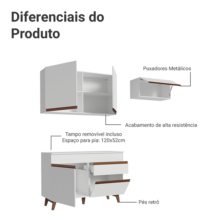 Armário de Cozinha Compacta 190cm Branco Reims Madesa 04