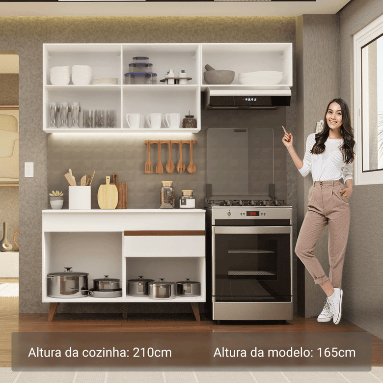 Armário de Cozinha Compacta 190cm Branco Reims Madesa 04