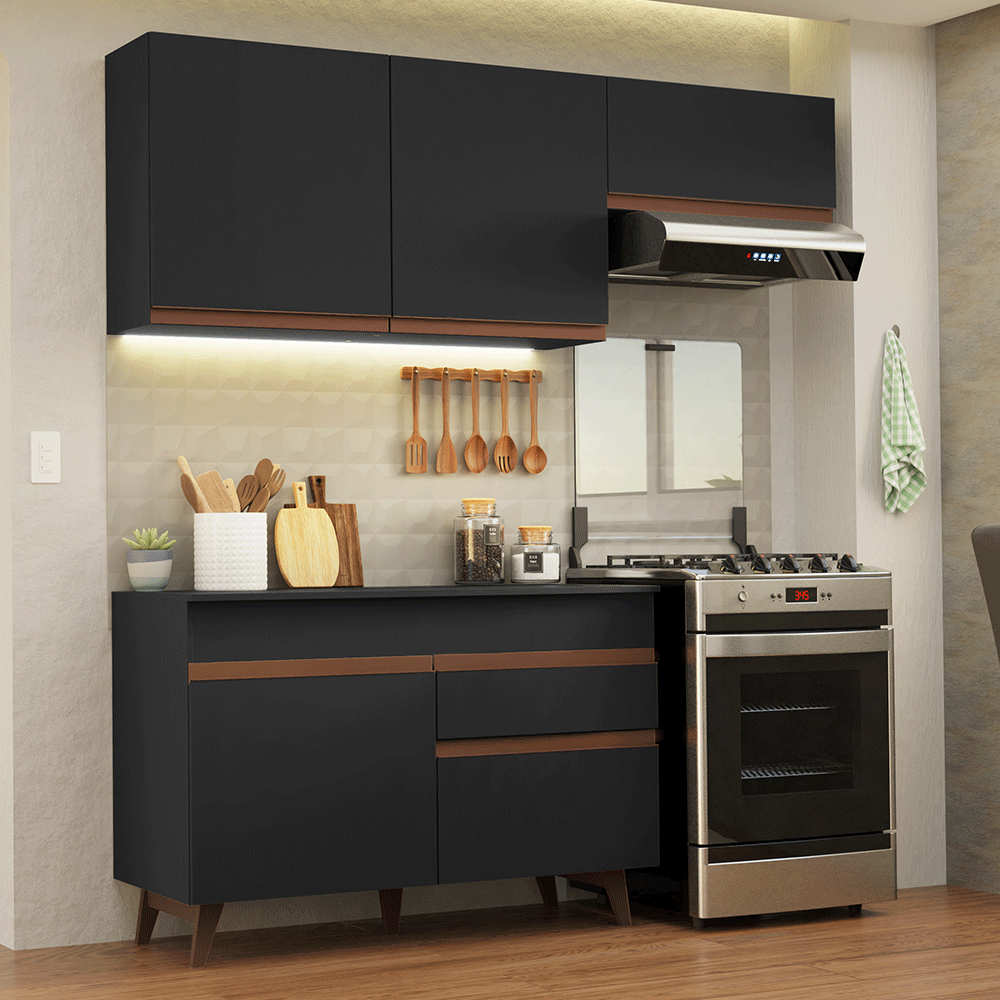 Armário de Cozinha Compacta 190cm Preto Reims Madesa 04 - Preto