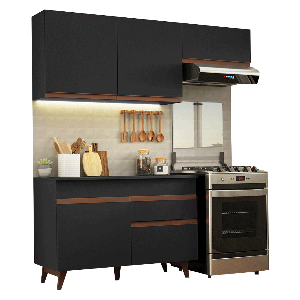 Armário de Cozinha Compacta 190cm Preto Reims Madesa 04 - Preto
