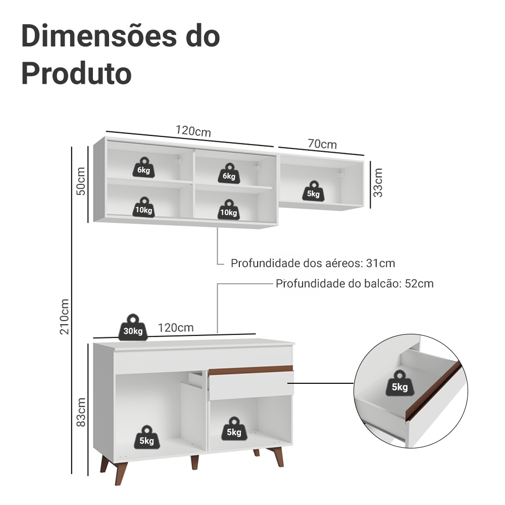 Armário de Cozinha Compacta 190cm Branco Reims Madesa 05