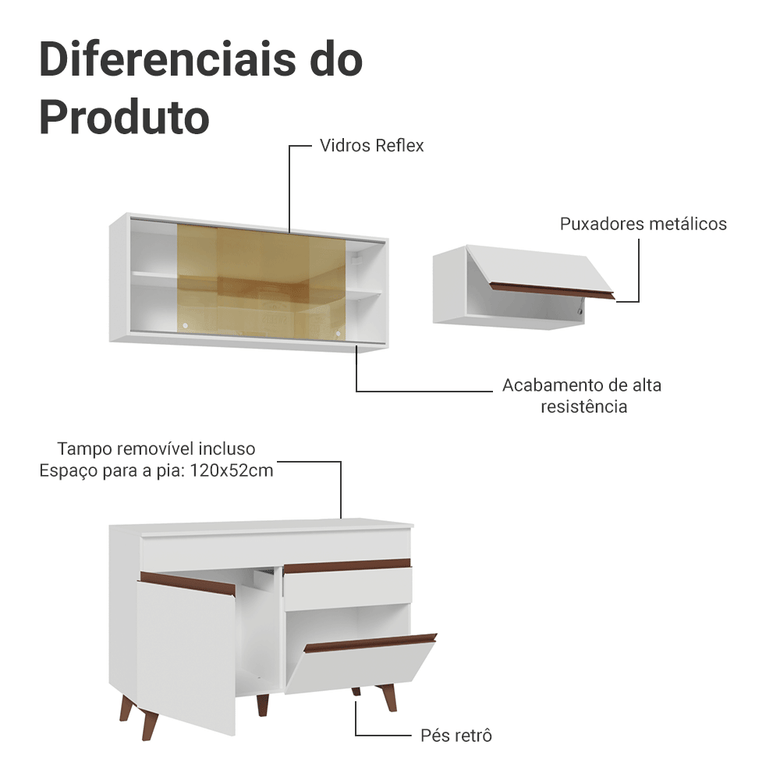 Armário de Cozinha Compacta 190cm Branco Reims Madesa 05