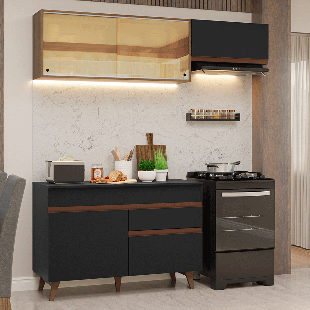 Armário de Cozinha Compacta 190cm Preto/Rustic Reims Madesa 05 - Preto/Rustic