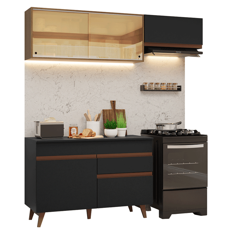Armário de Cozinha Compacta 190cm Preto/Rustic Reims Madesa 05
