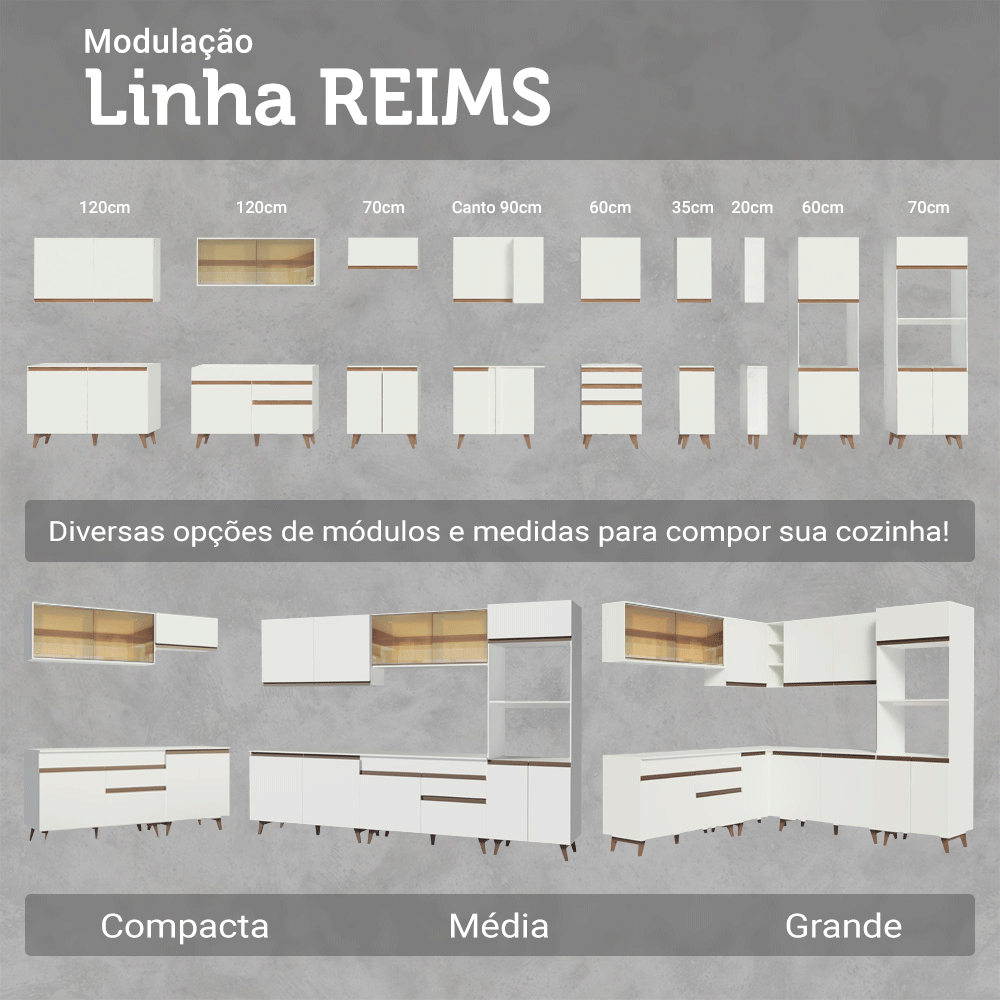 Armário de Cozinha Compacta 190cm Branco Reims Madesa 06