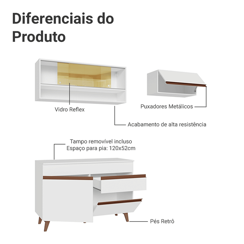 Armário de Cozinha Compacta 190cm Branco Reims Madesa 06