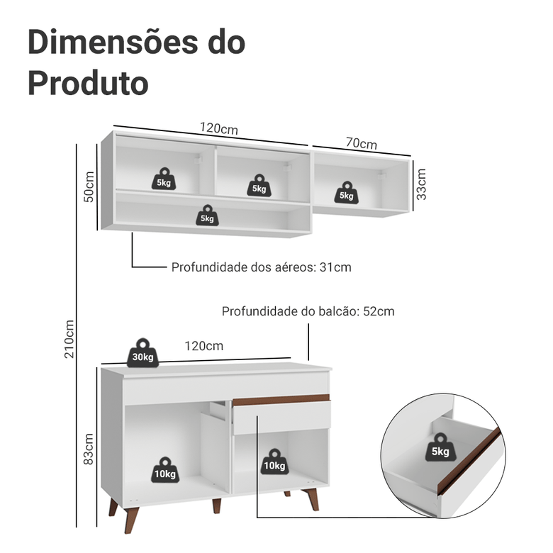 Armário de Cozinha Compacta 190cm Branco Reims Madesa 06
