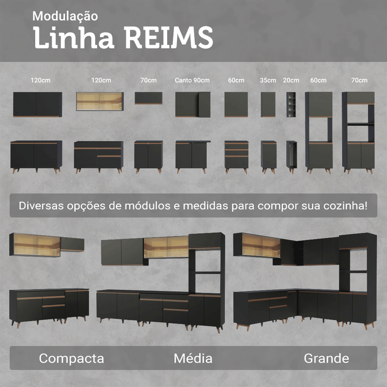 Armário de Cozinha Compacta 190cm Preto Reims Madesa 06