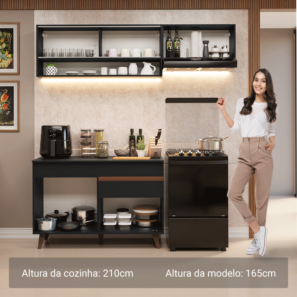 Armário de Cozinha Compacta 190cm Preto Reims Madesa 06