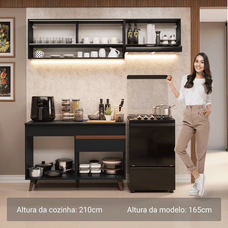 Armário de Cozinha Compacta 190cm Preto Reims Madesa 06