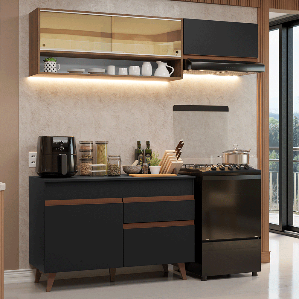 Armário de Cozinha Compacta 190cm Preto/Rustic Reims Madesa 06 - Preto/Rustic