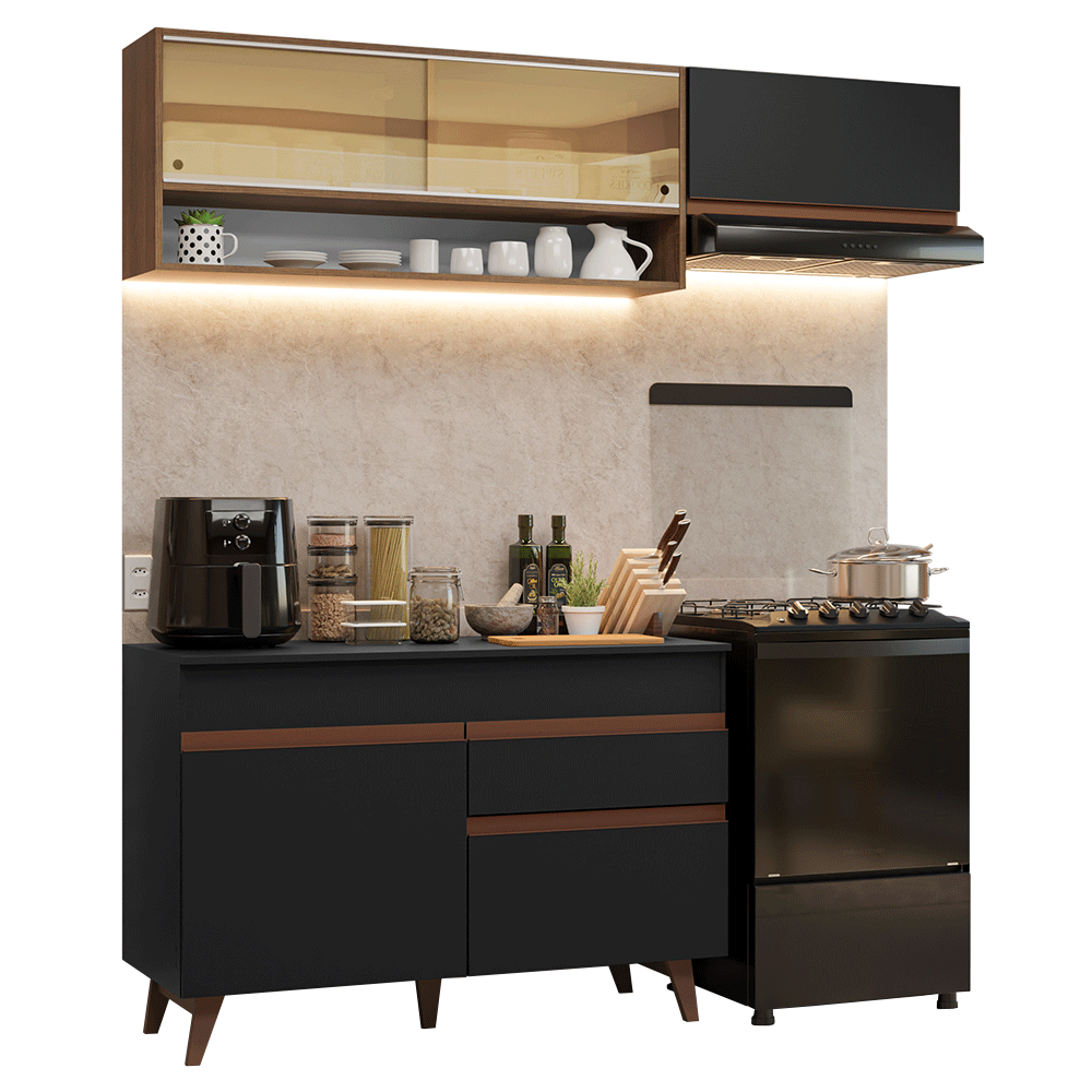 Armário de Cozinha Compacta 190cm Preto/Rustic Reims Madesa 06 - Preto/Rustic