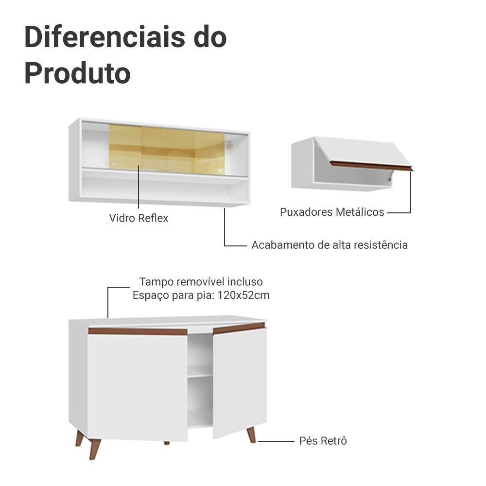 Armário de Cozinha Compacta 190cm Branco Reims Madesa 07