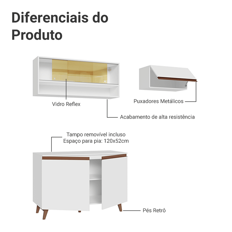 Armário de Cozinha Compacta 190cm Branco Reims Madesa 07