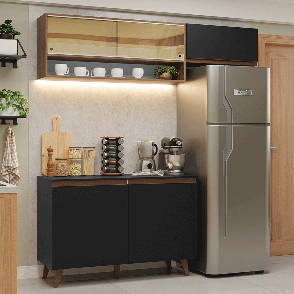 Armário de Cozinha Compacta 190cm Preto/Rustic Reims Madesa 07 - Preto/Rustic