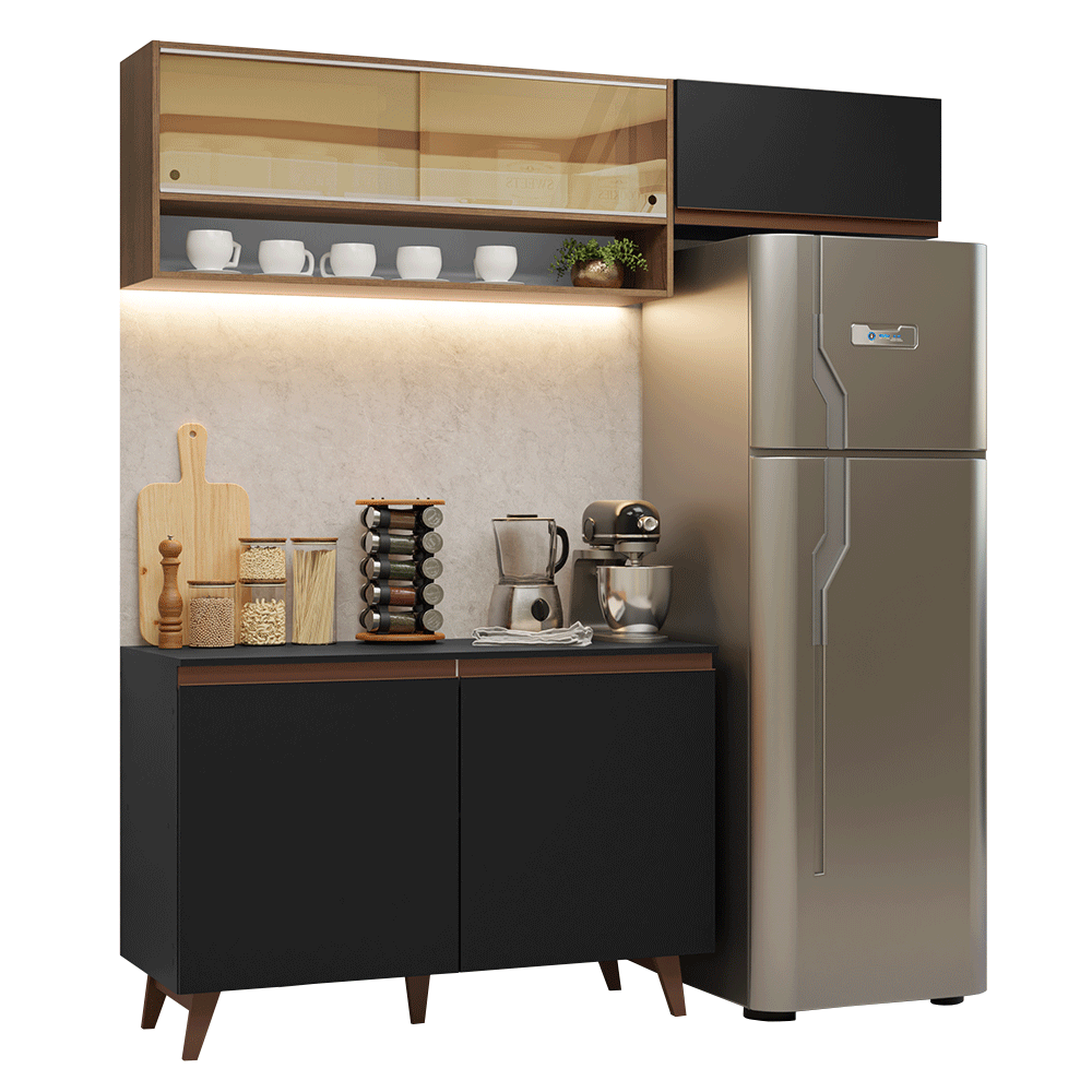 Armário de Cozinha Compacta 190cm Preto/Rustic Reims Madesa 07 - Preto/Rustic
