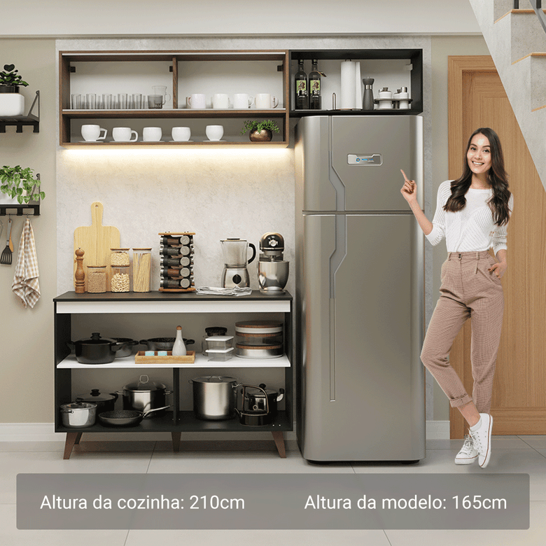 Armário de Cozinha Compacta 190cm Preto/Rustic Reims Madesa 07