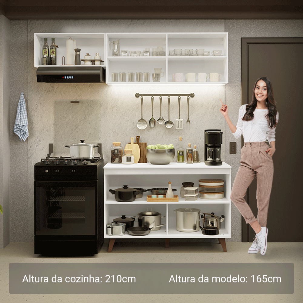 Armário de Cozinha Compacta 190cm Branco Reims Madesa 08