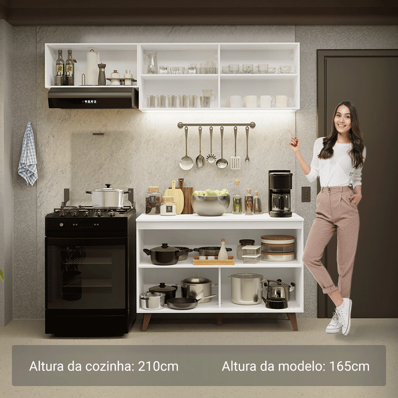 Armário de Cozinha Compacta 190cm Branco Reims Madesa 08