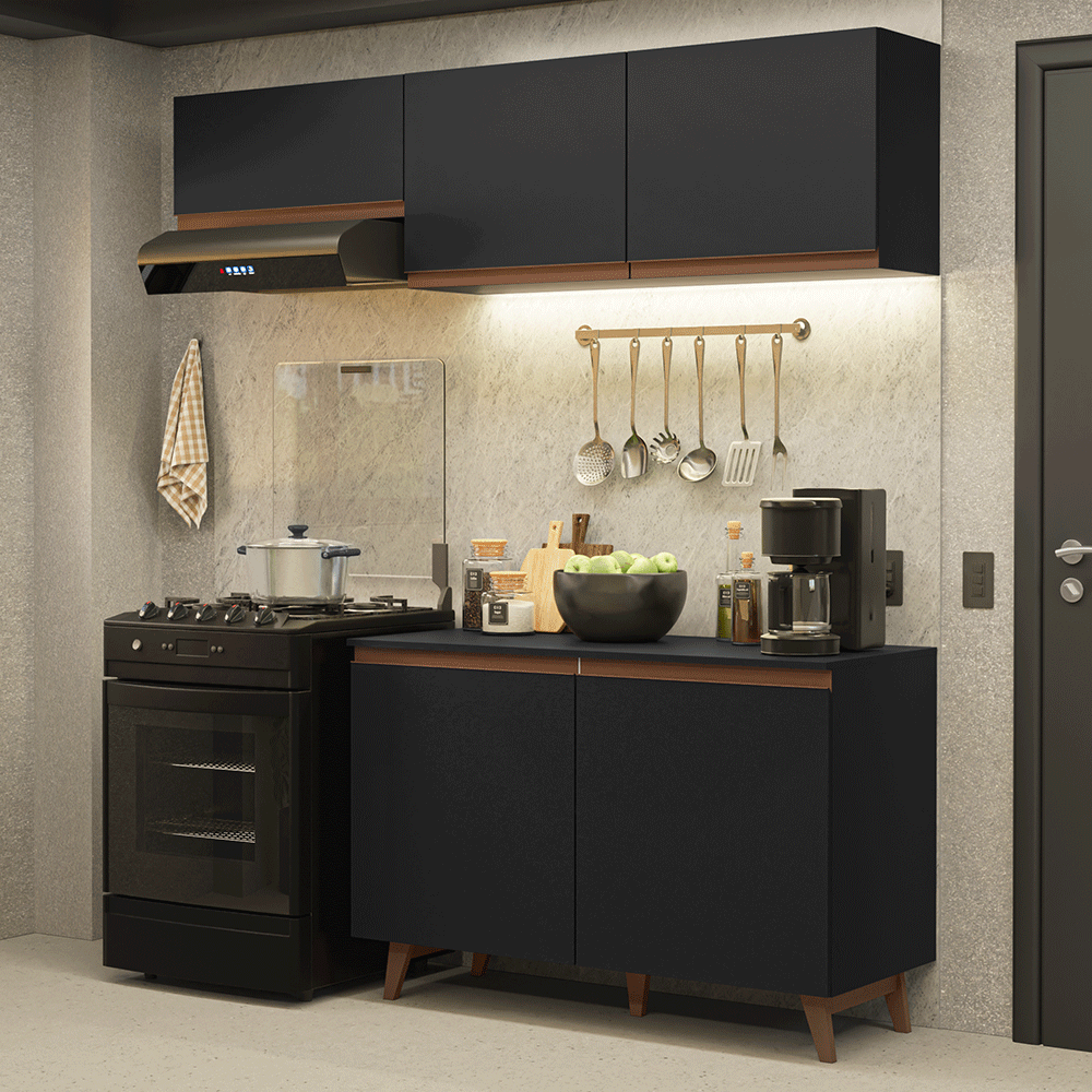 Armário de Cozinha Compacta 190cm Preto Reims Madesa 08 - Preto