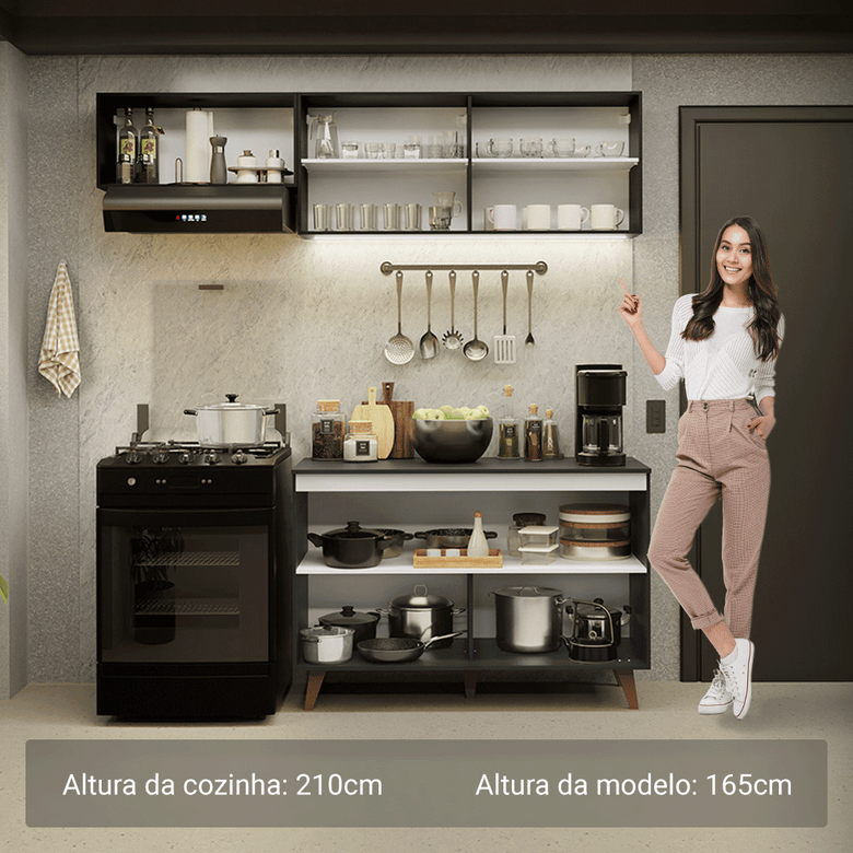 Armário de Cozinha Compacta 190cm Preto Reims Madesa 08