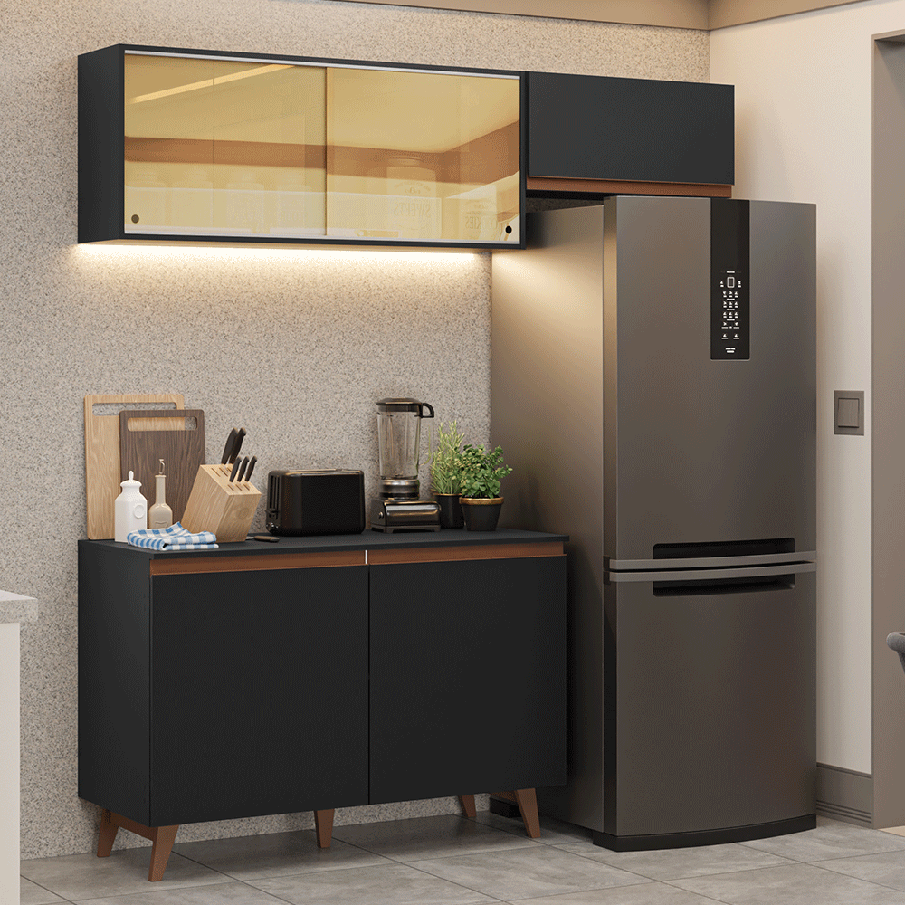 Armário de Cozinha Compacta 190cm Preto Reims Madesa 09 - Preto