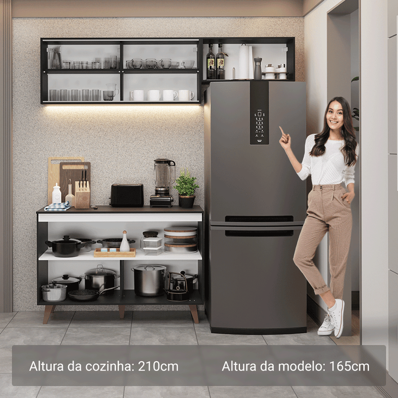 Armário de Cozinha Compacta 190cm Preto Reims Madesa 09