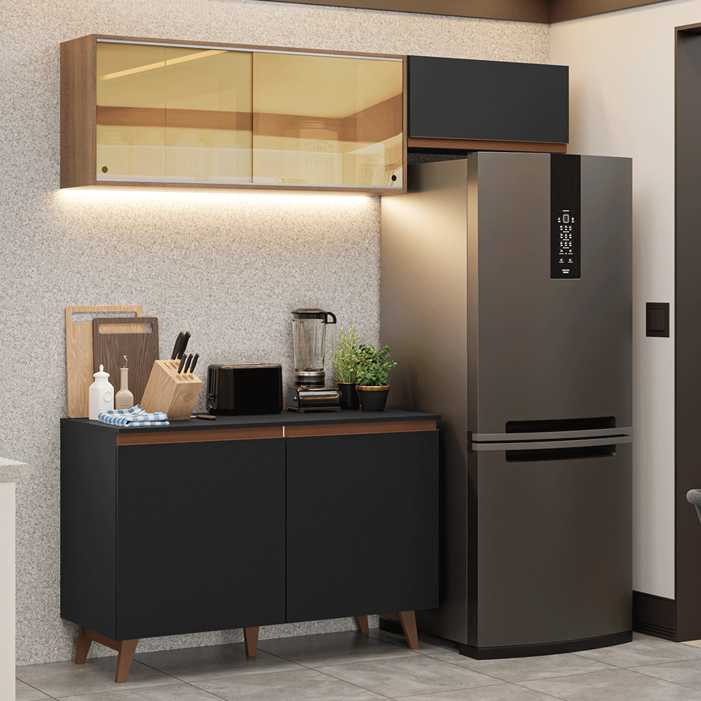 Armário de Cozinha Compacta 190cm Preto/Rustic Reims Madesa 09 - Preto/Rustic