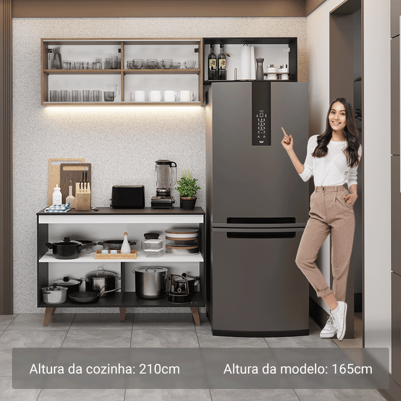 Armário de Cozinha Compacta 190cm Preto/Rustic Reims Madesa 09