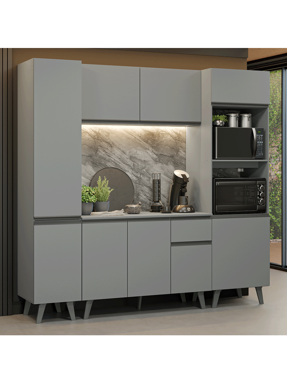 Armário de Cozinha Completa 220cm Cinza Nice Madesa 05 - Cinza