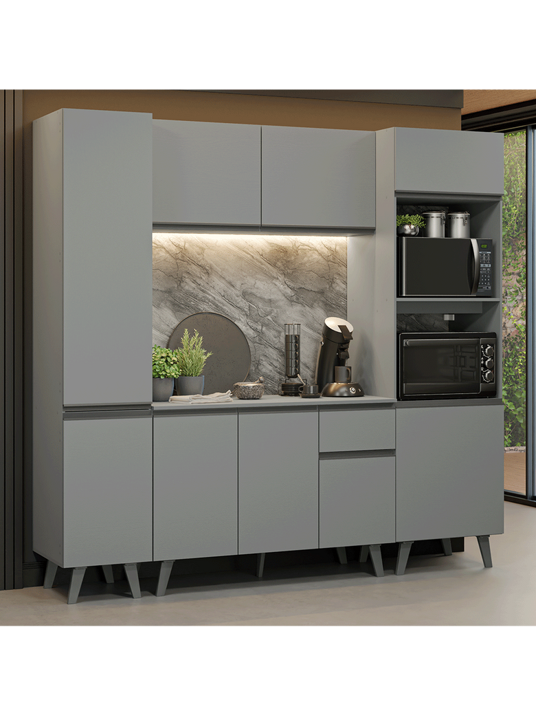 Armário de Cozinha Completa 220cm Cinza Nice Madesa 05