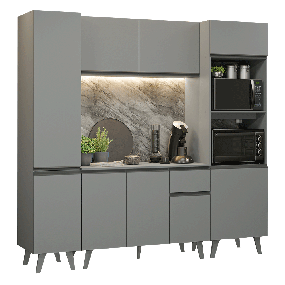 Armário de Cozinha Completa 220cm Cinza Nice Madesa 05 - Cinza
