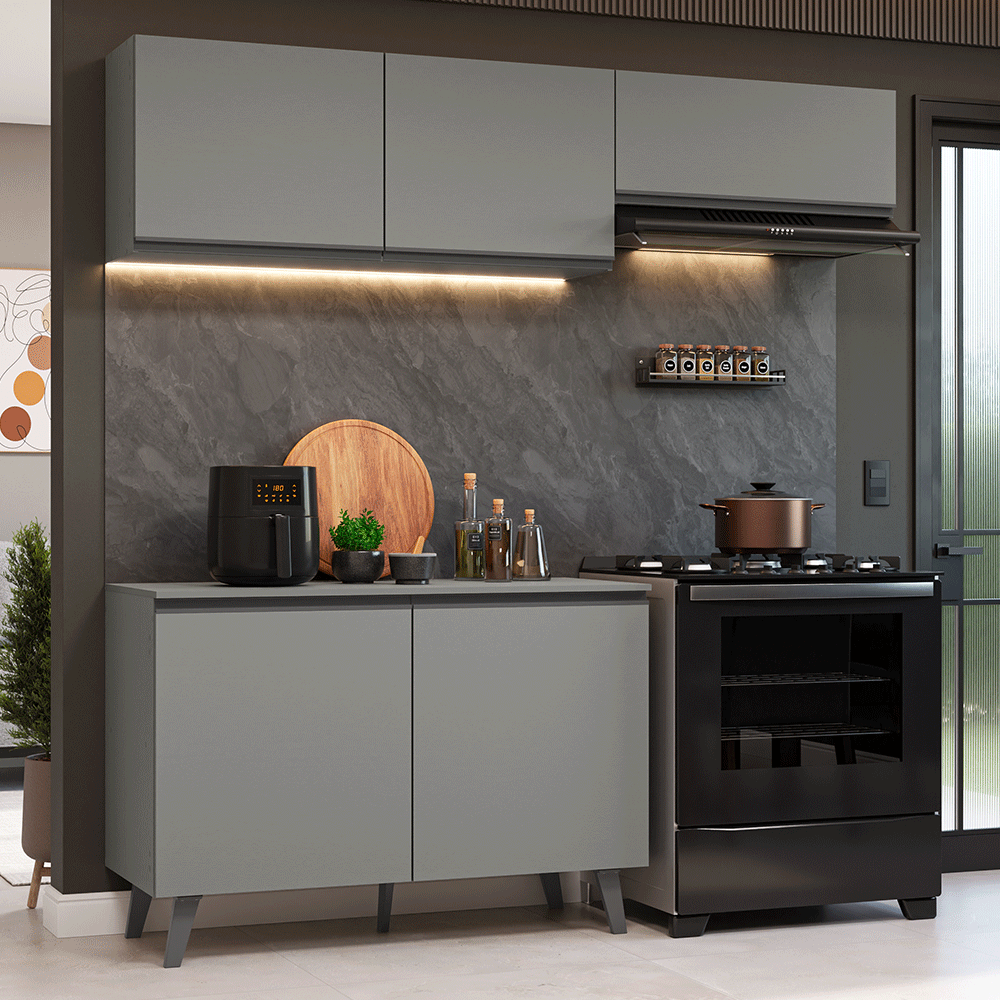 Armário de Cozinha Compacta 200cm Cinza Nice Madesa 01 - Cinza
