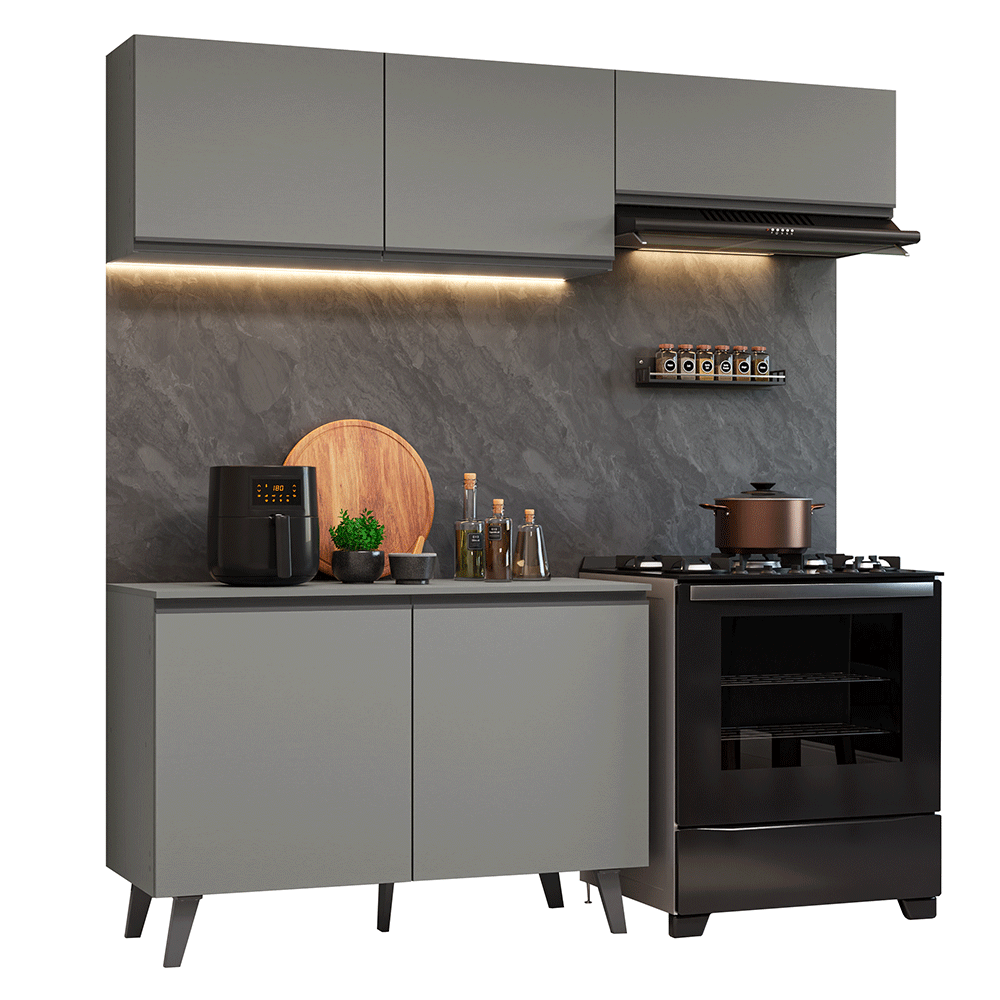 Armário de Cozinha Compacta 200cm Cinza Nice Madesa 01 - Cinza