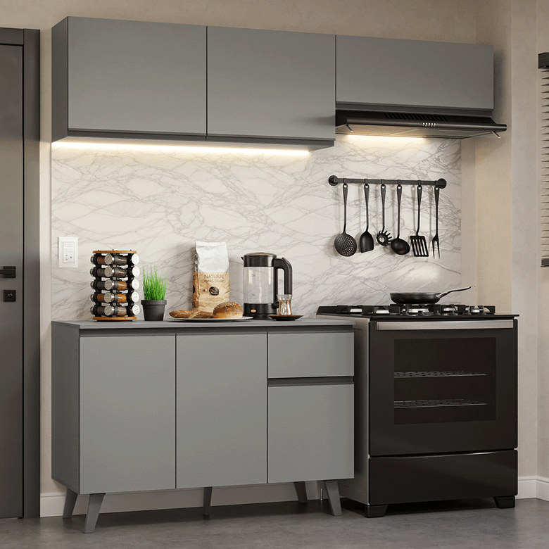 Armário de Cozinha Compacta 200cm Cinza Nice Madesa 03