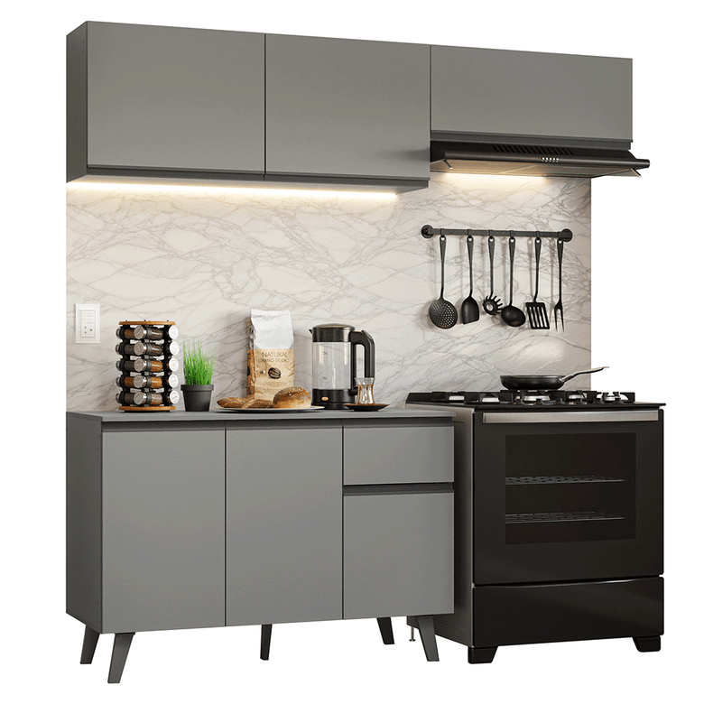 Armário de Cozinha Compacta 200cm Cinza Nice Madesa 03