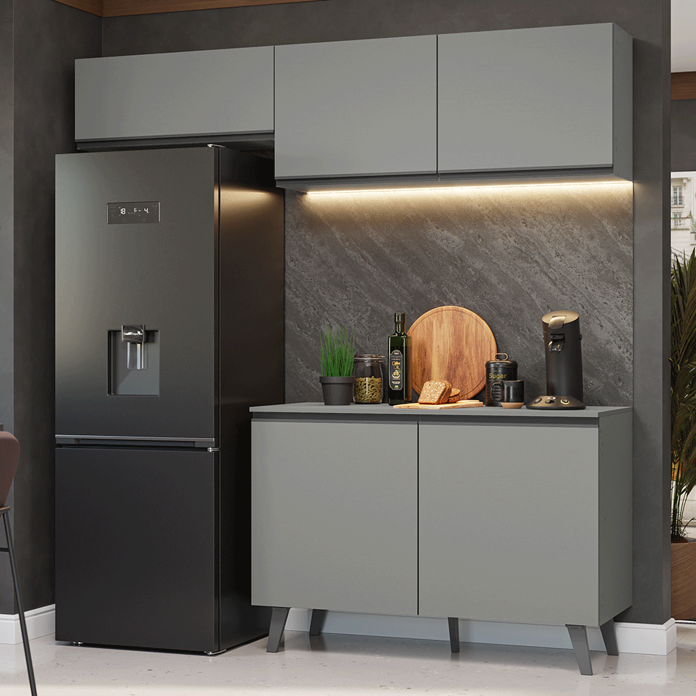 Armário de Cozinha Compacta 200cm Cinza Nice Madesa 01XA - Cinza