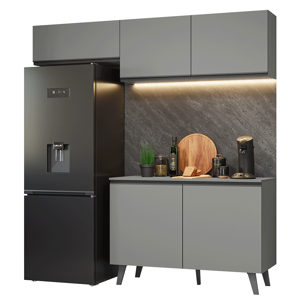 Armário de Cozinha Compacta 200cm Cinza Nice Madesa 01XA - Cinza