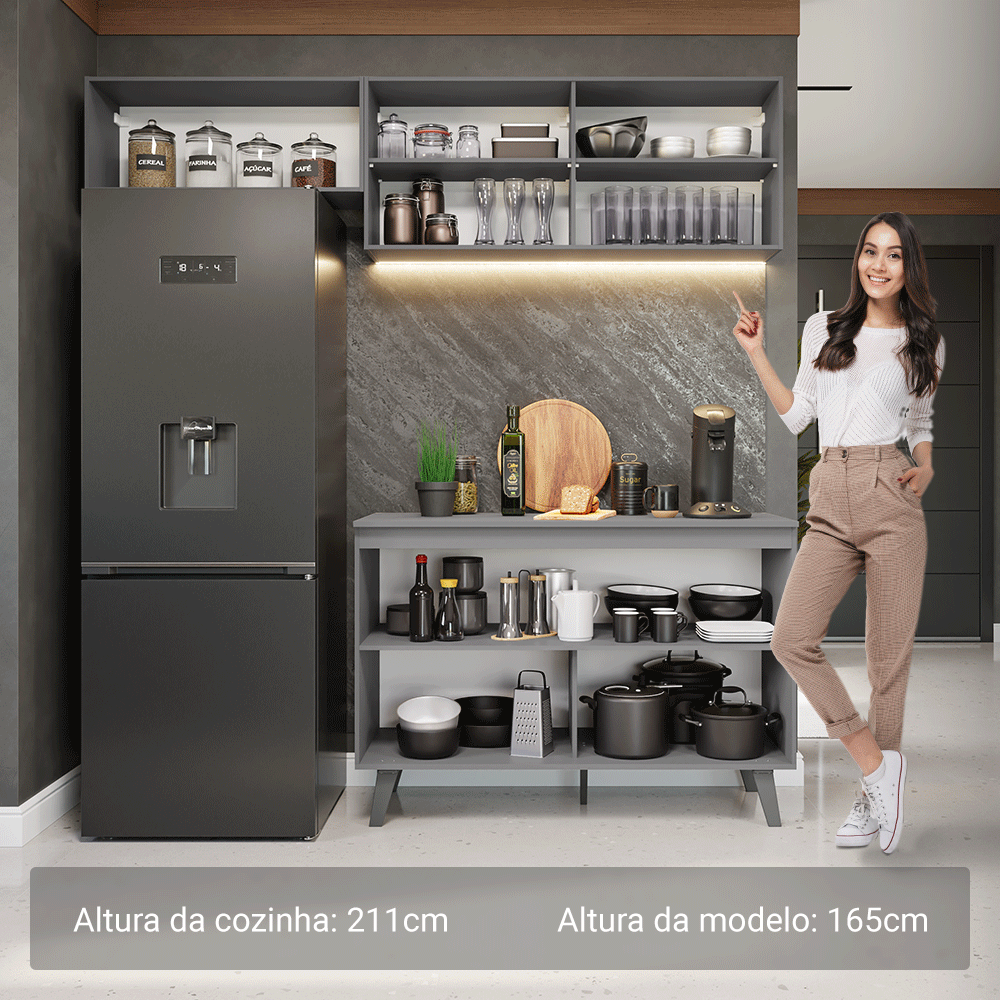 Armário de Cozinha Compacta 200cm Cinza Nice Madesa 01XA