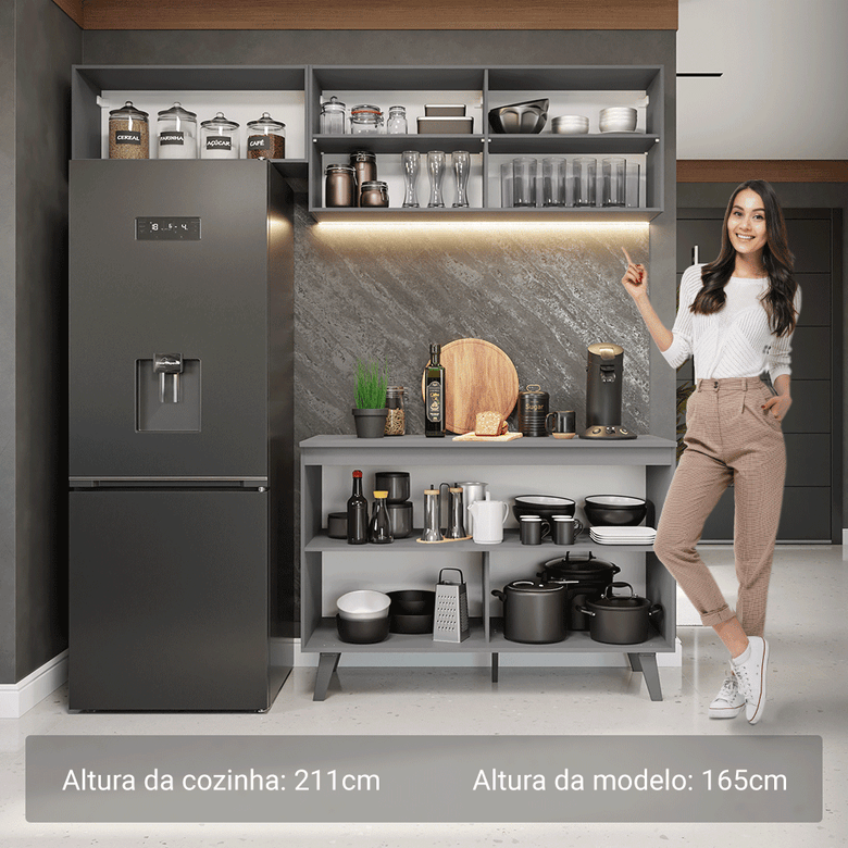 Armário de Cozinha Compacta 200cm Cinza Nice Madesa 01XA