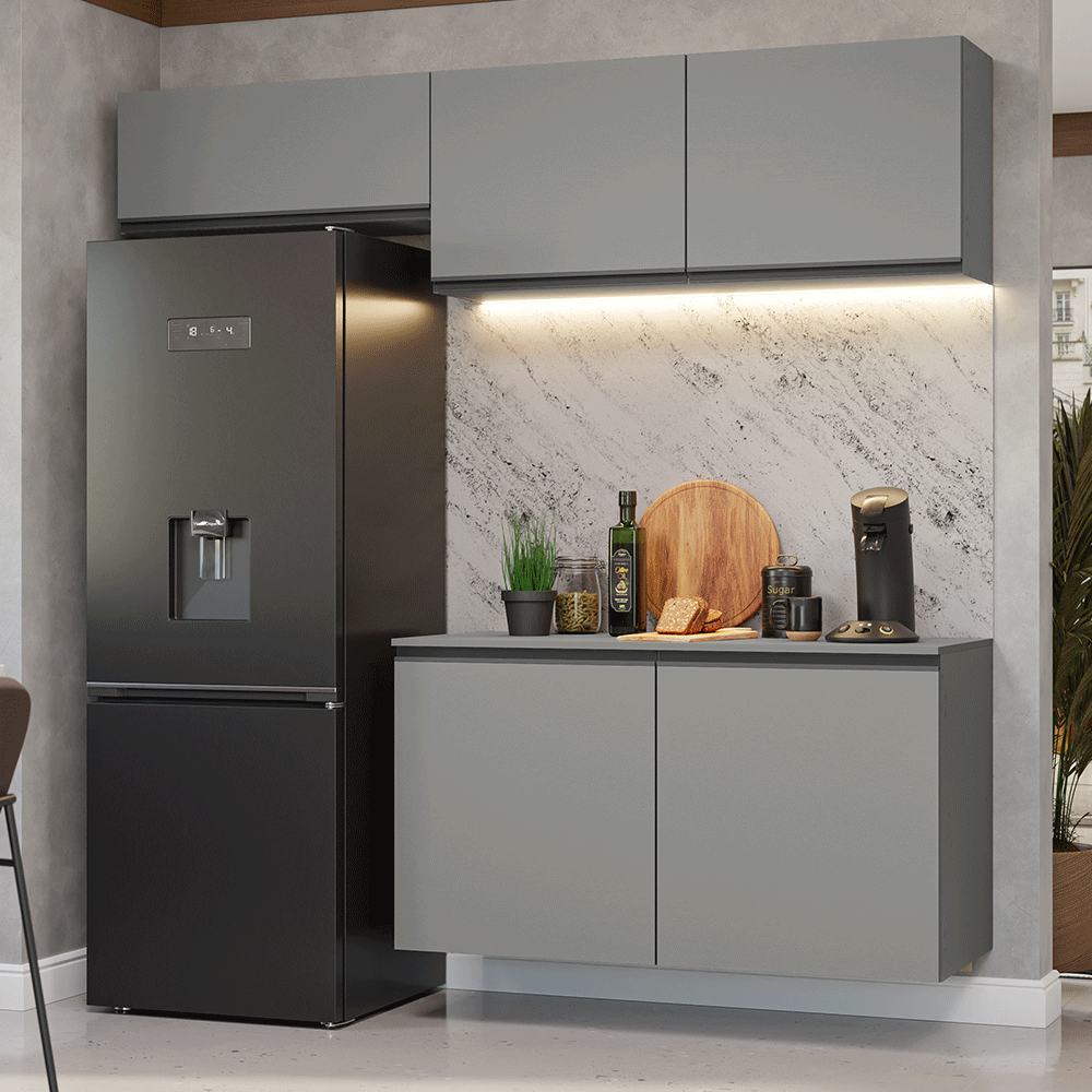 Armário de Cozinha Compacta Suspenso 200cm Cinza Nice Madesa 02XA - Cinza