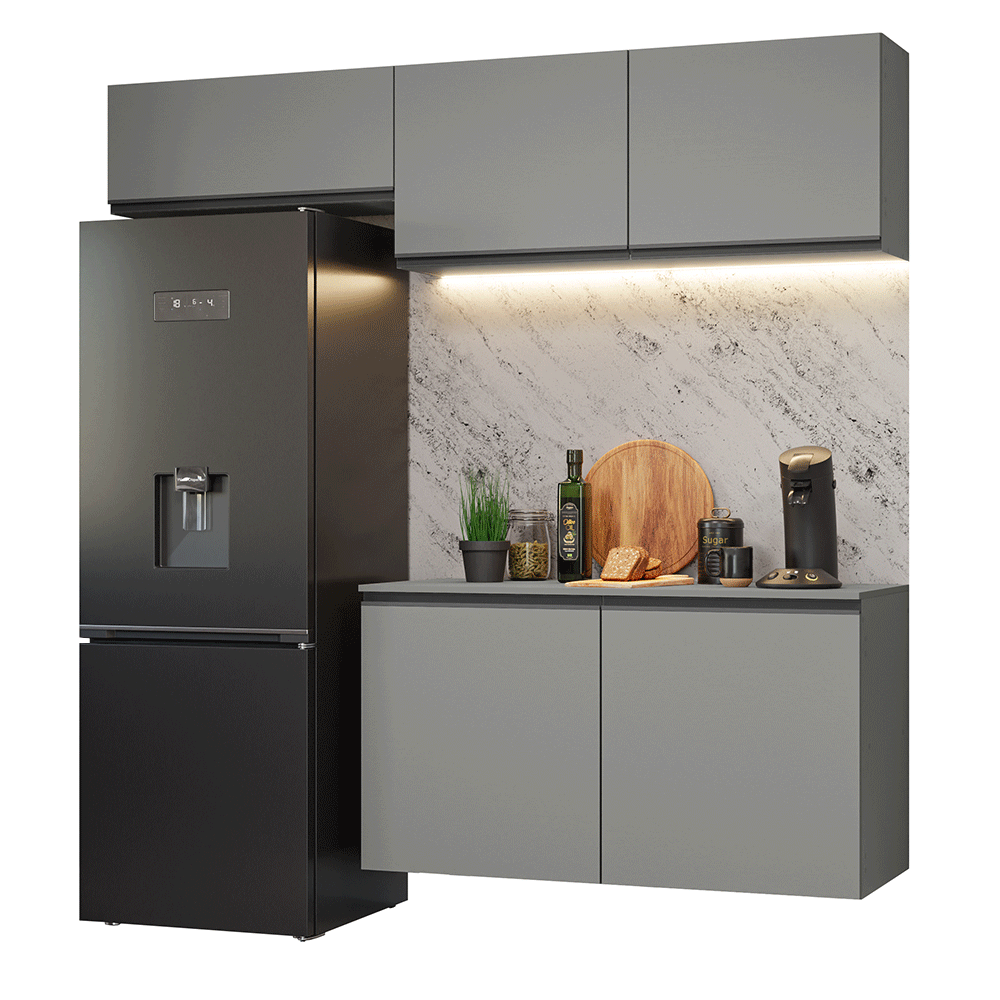 Armário de Cozinha Compacta Suspenso 200cm Cinza Nice Madesa 02XA - Cinza