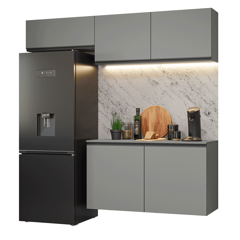 Armário de Cozinha Compacta Suspenso 200cm Cinza Nice Madesa 02XA