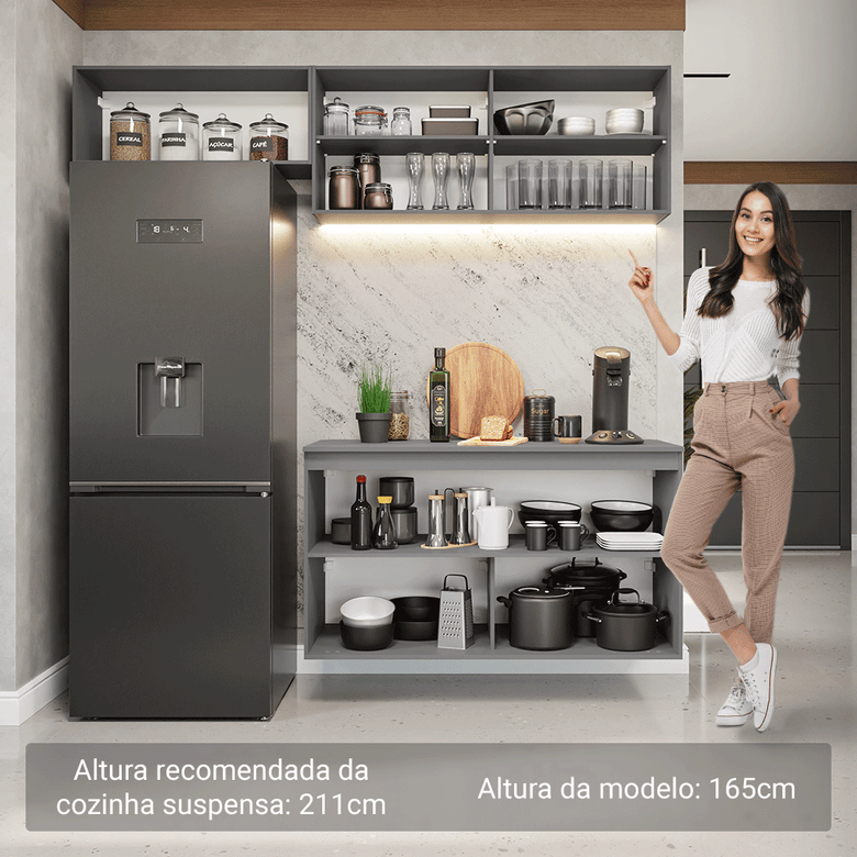 Armário de Cozinha Compacta Suspenso 200cm Cinza Nice Madesa 02XA